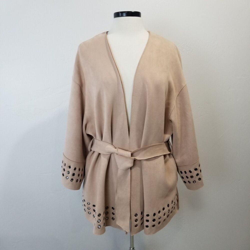 Zara Basic Jacket Womens Large Faux Suede Pink Oversized Kimono Coatigan Poncho